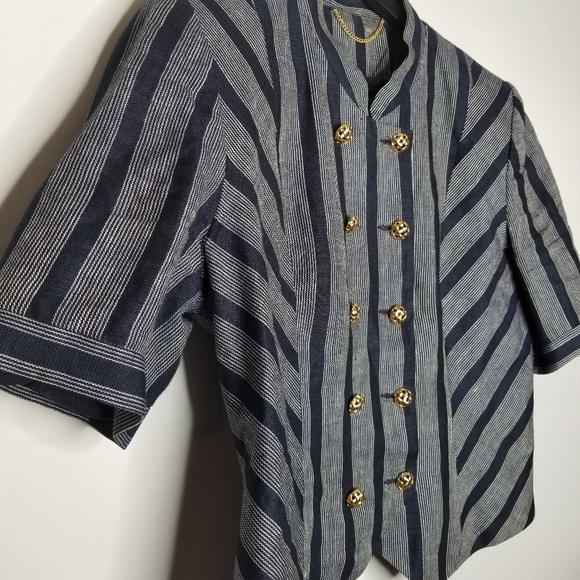 Doncaster Vintage Blue and Gold Button Jacket - Picture 4 of 4